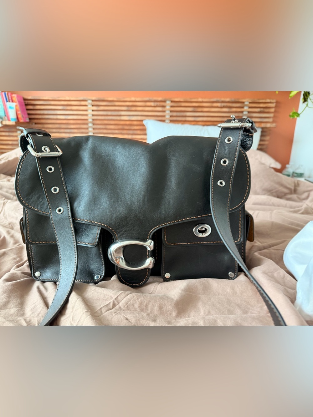 Coach Black Leather Cargo Tabby 36